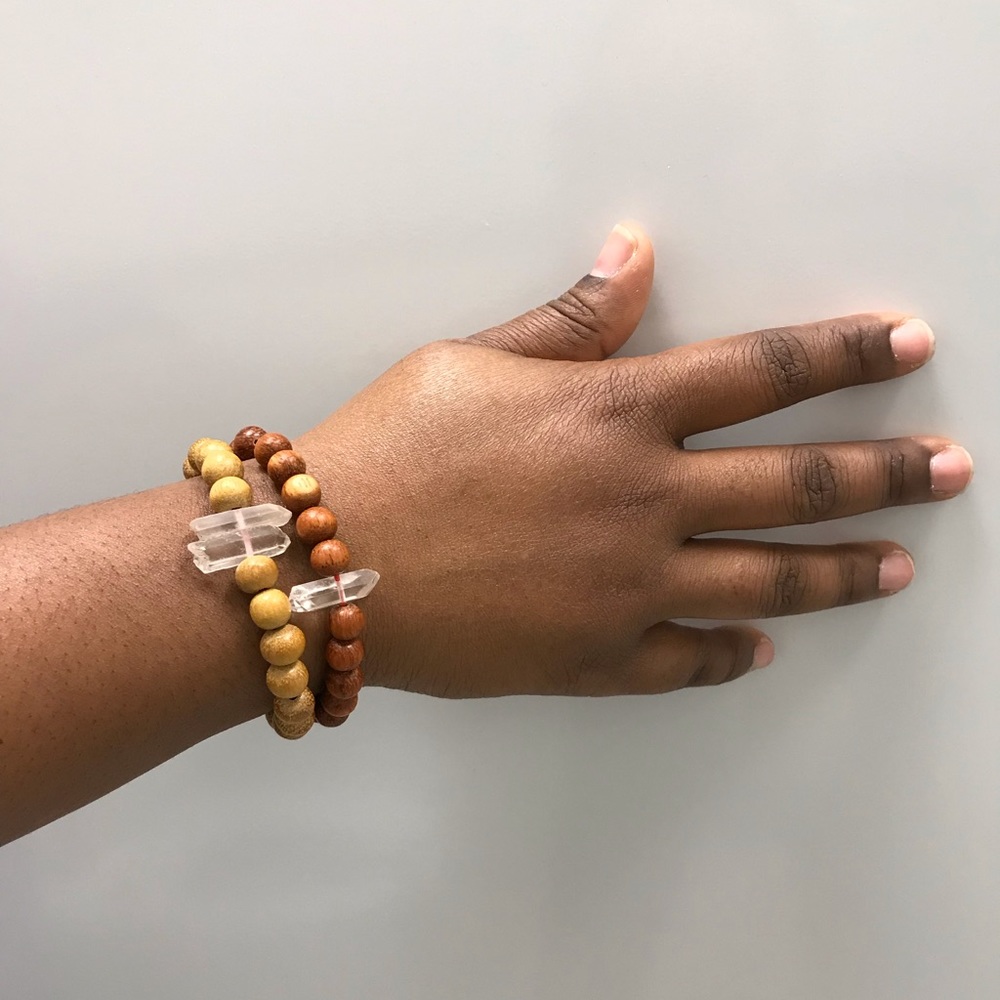 Handmade Raw Crystal Beaded Wood Bracelets